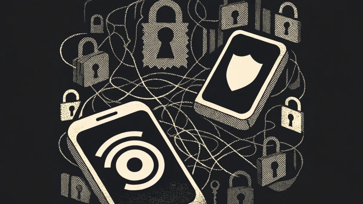 Two mobile devices with Tor browser and privacy symbols
