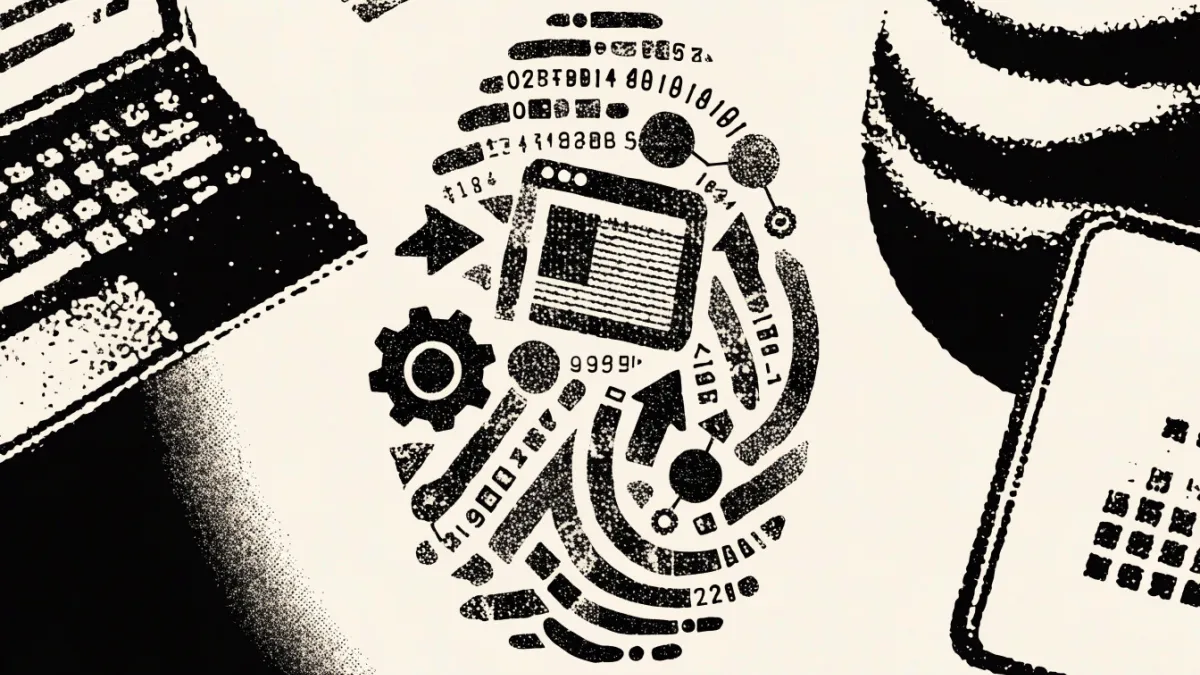A stylized fingerprint composed of digital elements representing browser fingerprinting.